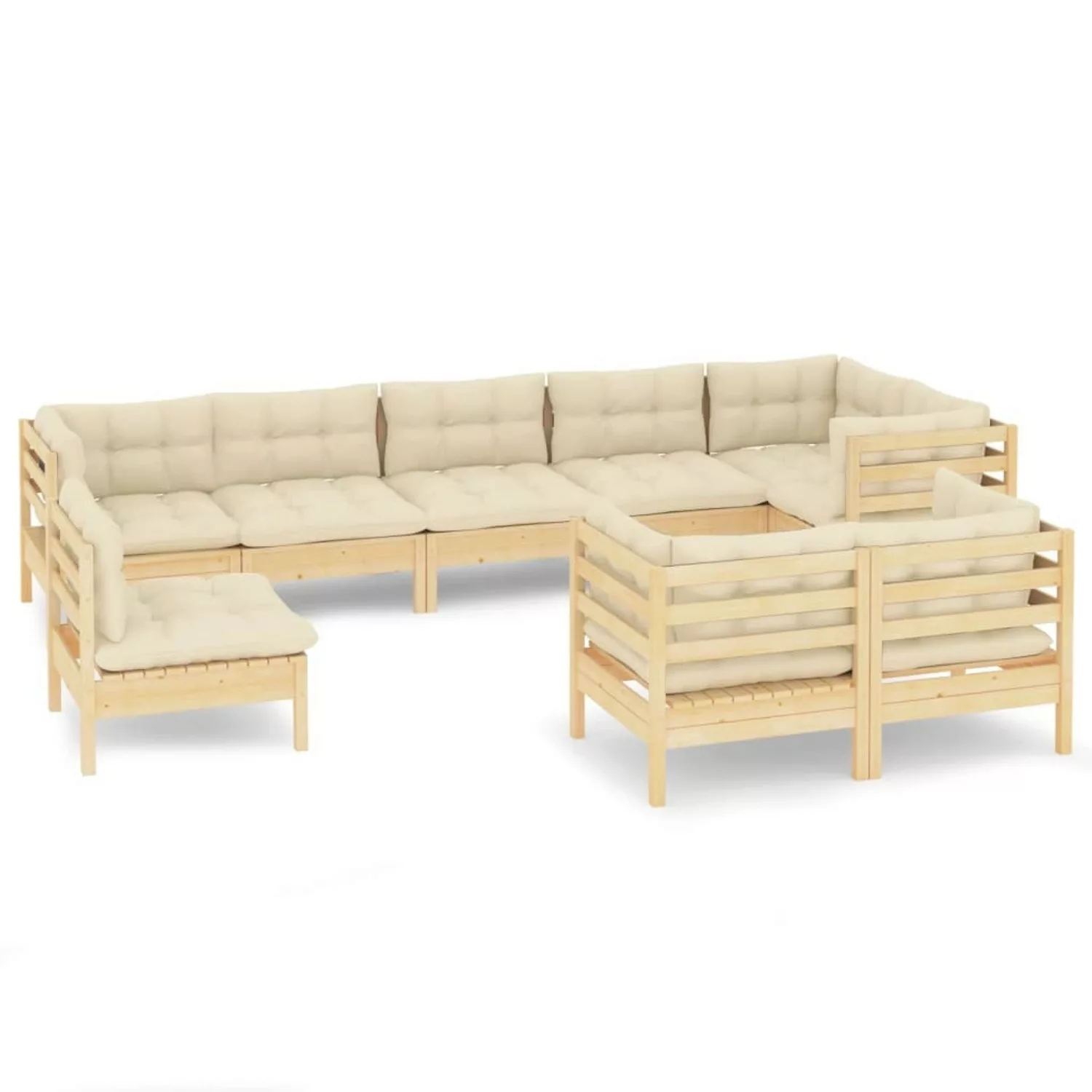 vidaXL 9-tlg Garten-Lounge-Set mit Creme Kissen Massivholz Kiefer Modell 9 günstig online kaufen