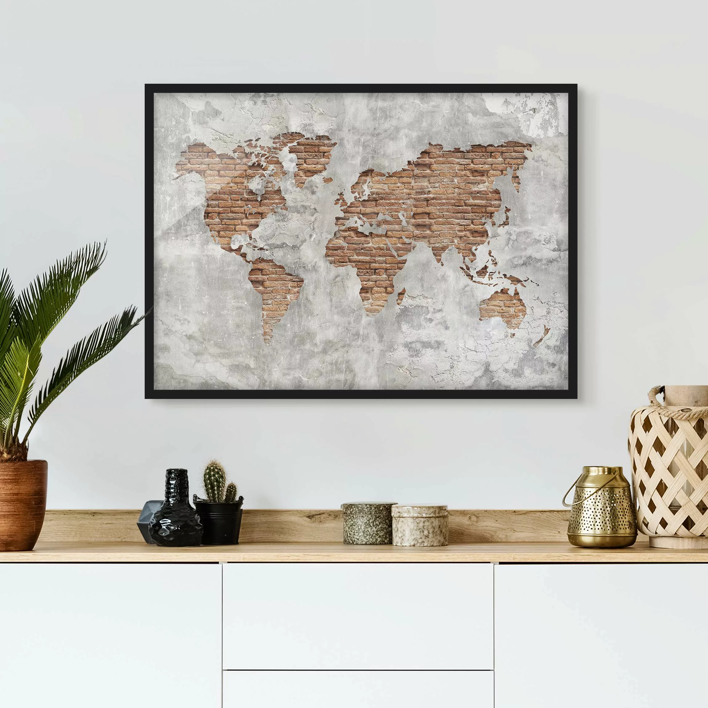 Bild mit Rahmen Stadt-, Land- & Weltkarte - Querformat Shabby Beton Backste günstig online kaufen