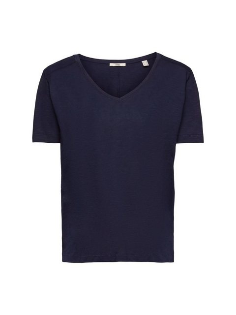 Esprit T-Shirt Baumwoll-T-Shirt mit V-Ausschnitt und Ziernähten (1-tlg) günstig online kaufen