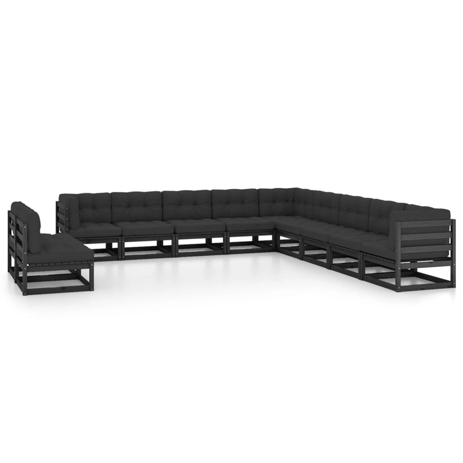 11-tlg. Garten-lounge-set Mit Kissen Schwarz Massivholz Kiefer günstig online kaufen