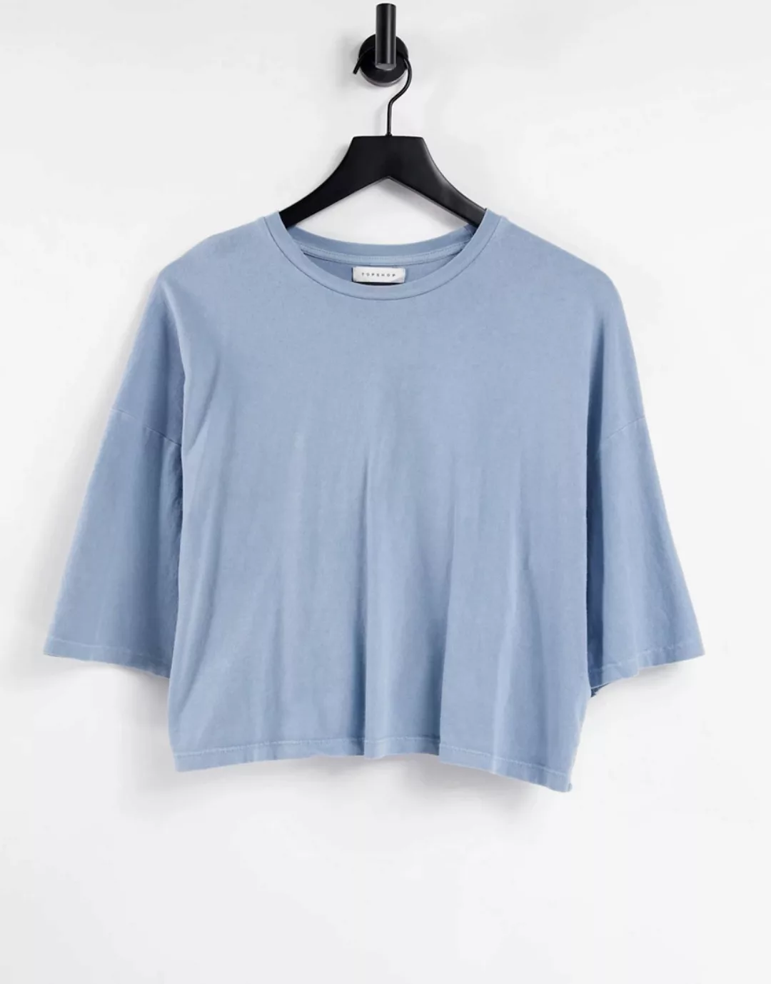 Topshop – Kurzärmliges, kastiges T-Shirt in Blau günstig online kaufen