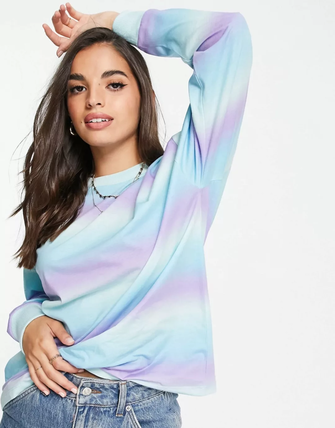 ASOS DESIGN – Langärmliges Oversize-Shirt mit Ombré-Streifenmuster-Blau günstig online kaufen