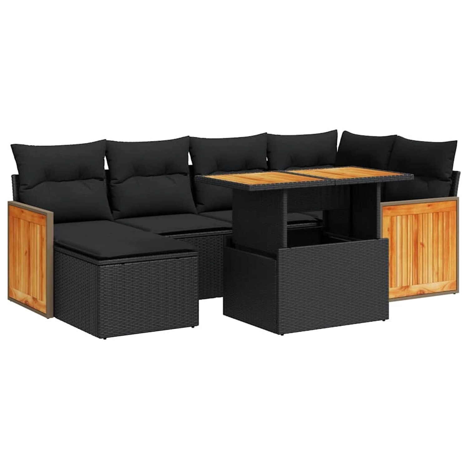 vidaXL 7-Tlg Garten-Sofagarnitur mit Kissen Schwarz Poly Rattan 3327730 günstig online kaufen
