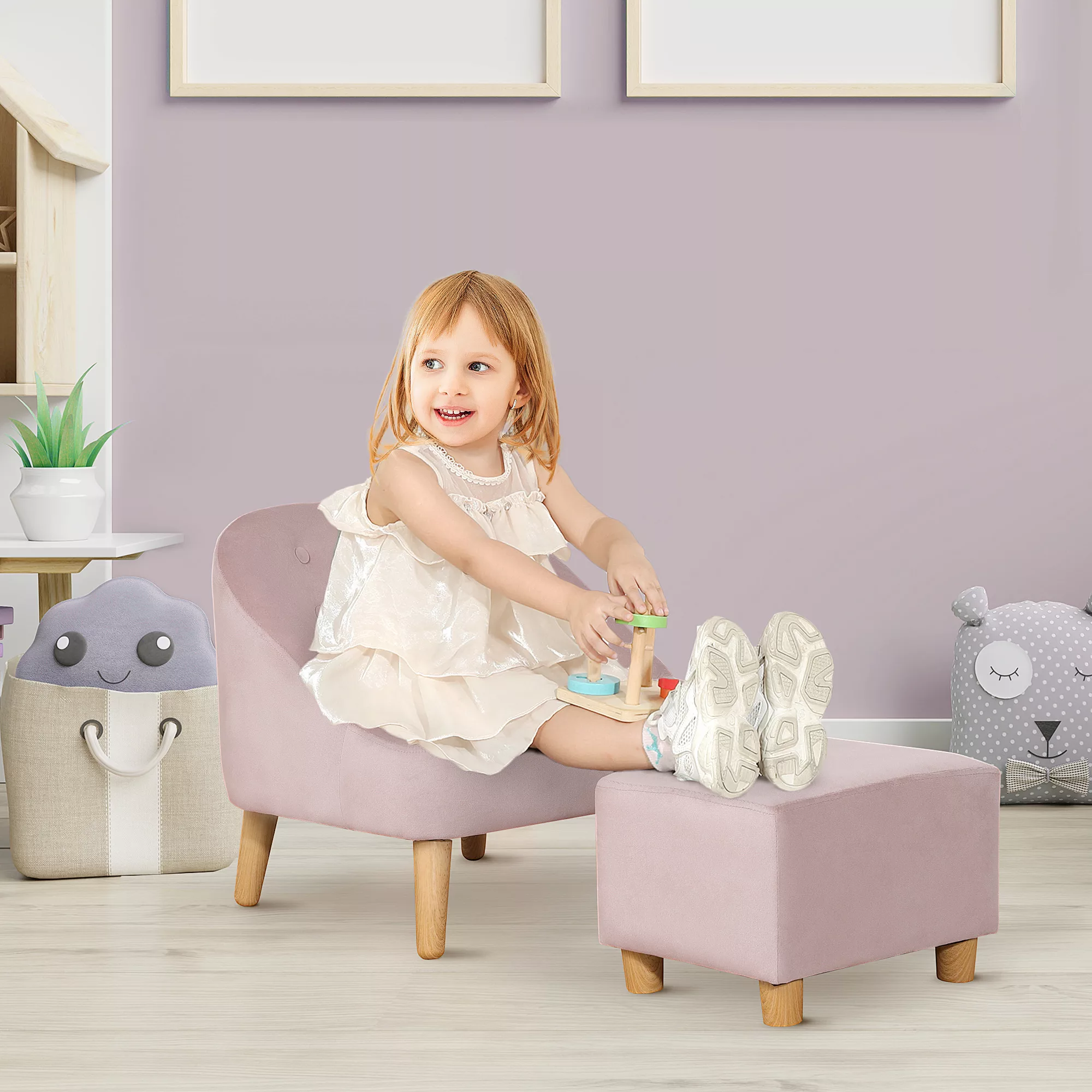 HOMCOM Kindersessel mit Fußhocker  Gemütliches Sofa für Kinder ab 3 Jahren, günstig online kaufen