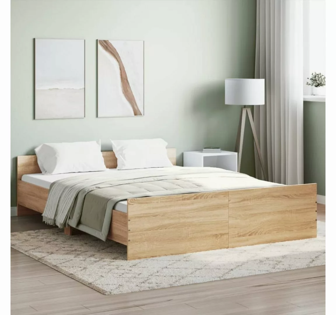 furnicato Bett Bettgestell mit Kopf- und Fußteil Sonoma-Eiche 160x200 cm günstig online kaufen