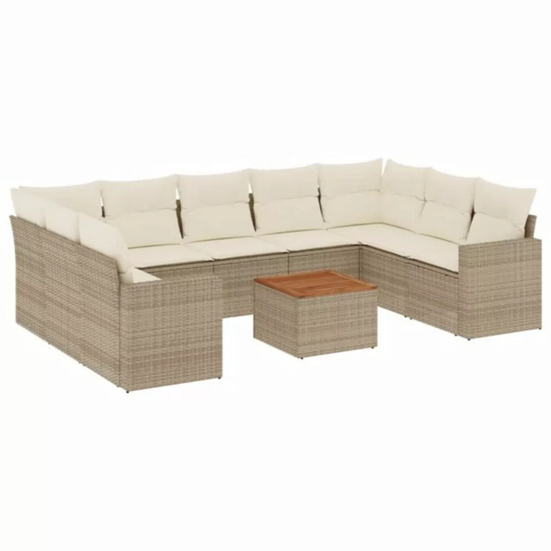 vidaXL Sofaelement 10-tlg. Garten-Sofagarnitur mit Kissen Beige Poly Rattan günstig online kaufen