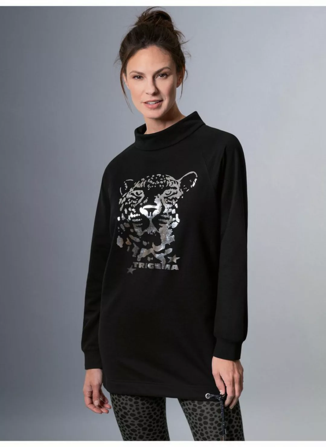 Trigema Sweatshirt "TRIGEMA Longshirt mit schimmerndem Leo-Print" günstig online kaufen