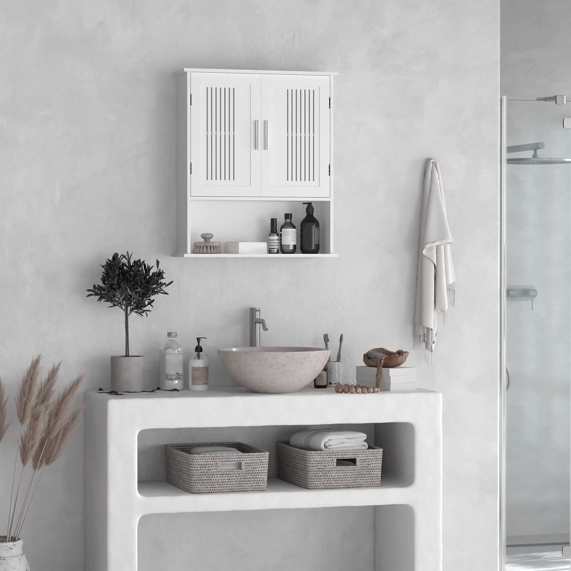 kleankin Wandhängeschrank, Badezimmerschrank mit verstellbarem Regal, Doppe günstig online kaufen