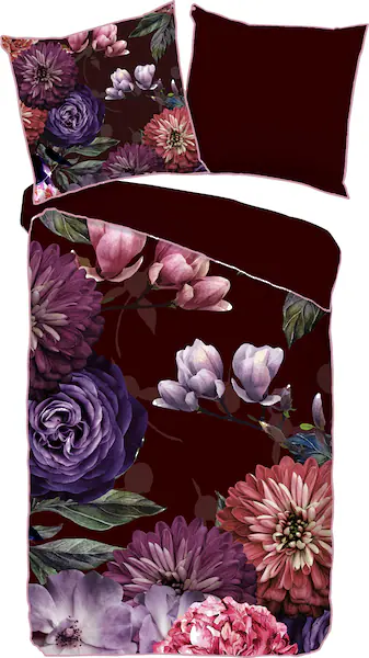 Descanso Wendebettwäsche »Bloomie«, Baumwolle, Satin, 135x200, Biese, Reißv günstig online kaufen