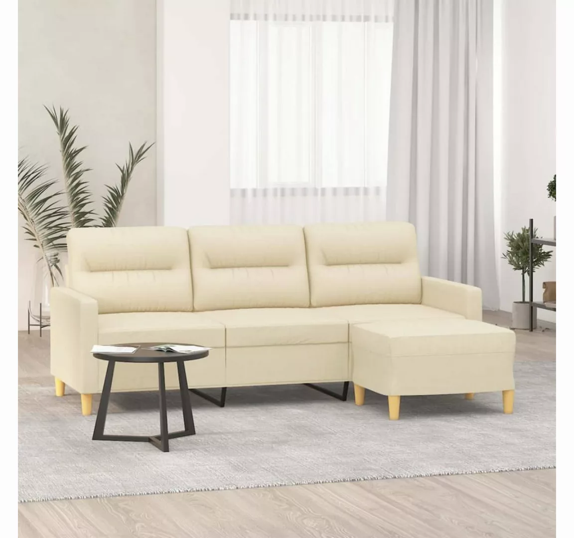 vidaXL Sofa 3-Sitzer-Sofa mit Hocker 180 cm Stoff, Creme günstig online kaufen