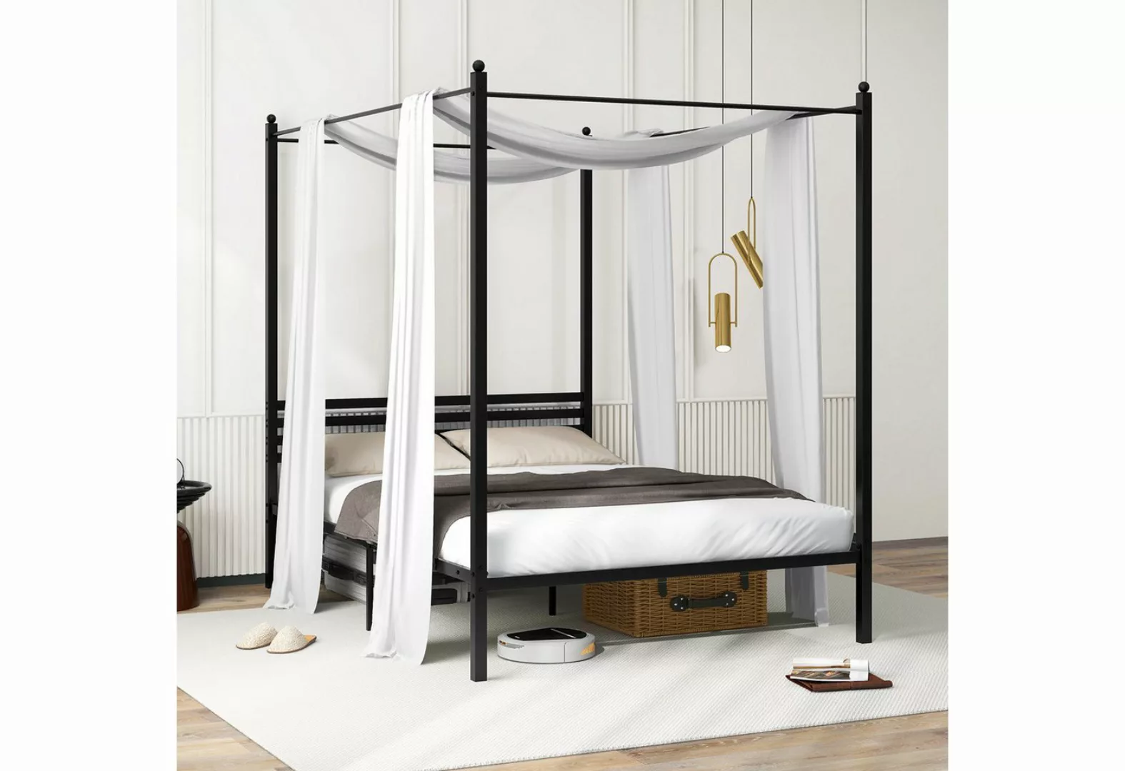 COSTWAY Bettgestell, Himmelbett mit Lattenrost, 140x200cm günstig online kaufen