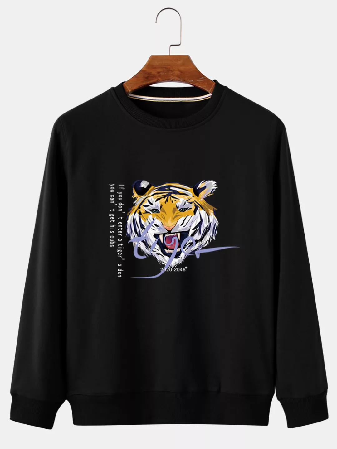 Herren Brief Tiger Brustdruck Baumwolle Relaxed Fit Täglich Pullover mit Ru günstig online kaufen