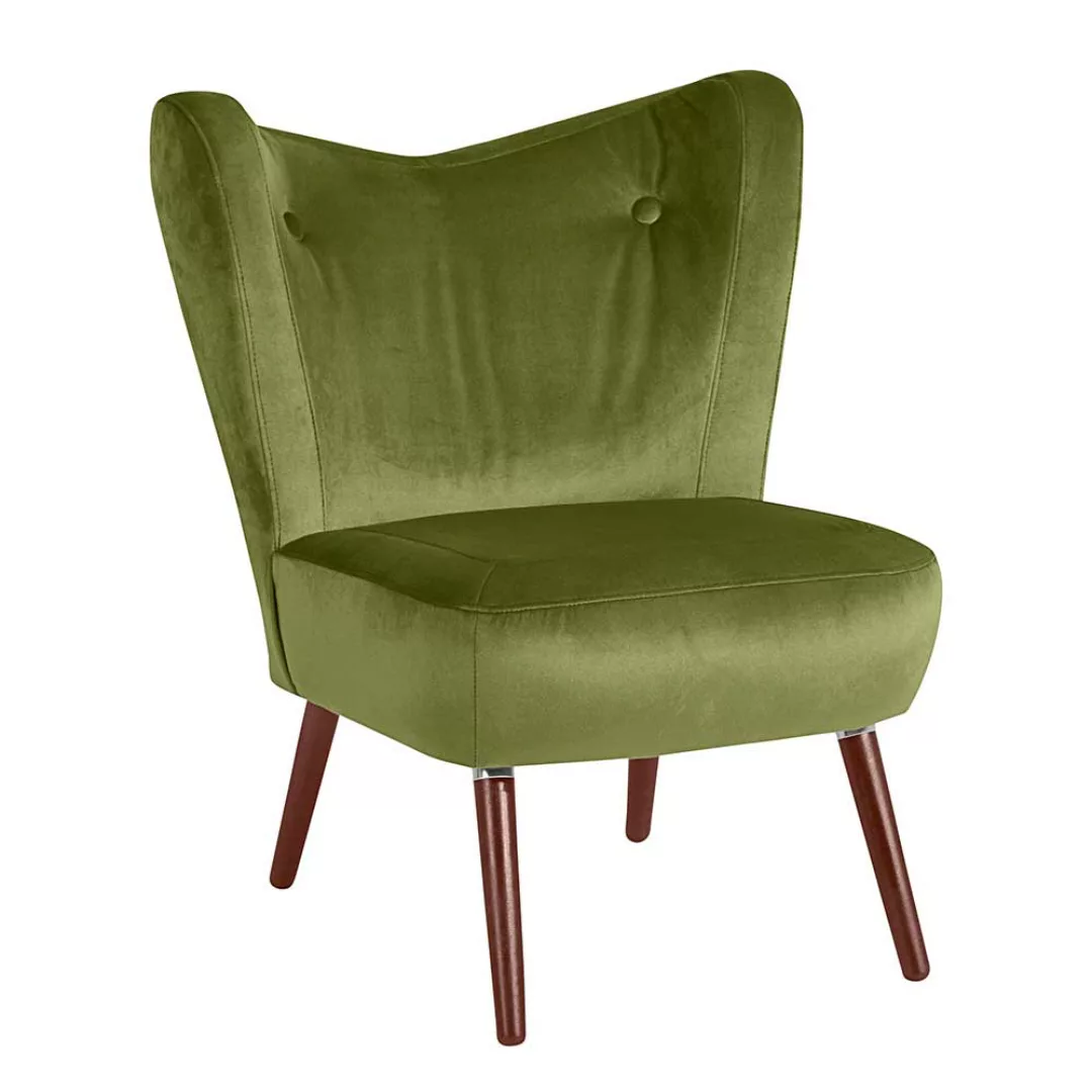 Schlafzimmer Sessel Retro in Oliv Grün und Nussbaumfarben 70 cm breit günstig online kaufen