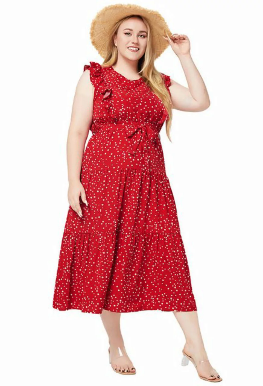 MIMIOO Maxikleid Ärmelloses Damenkleid mit Rundhalsausschnitt und Rüschen T günstig online kaufen