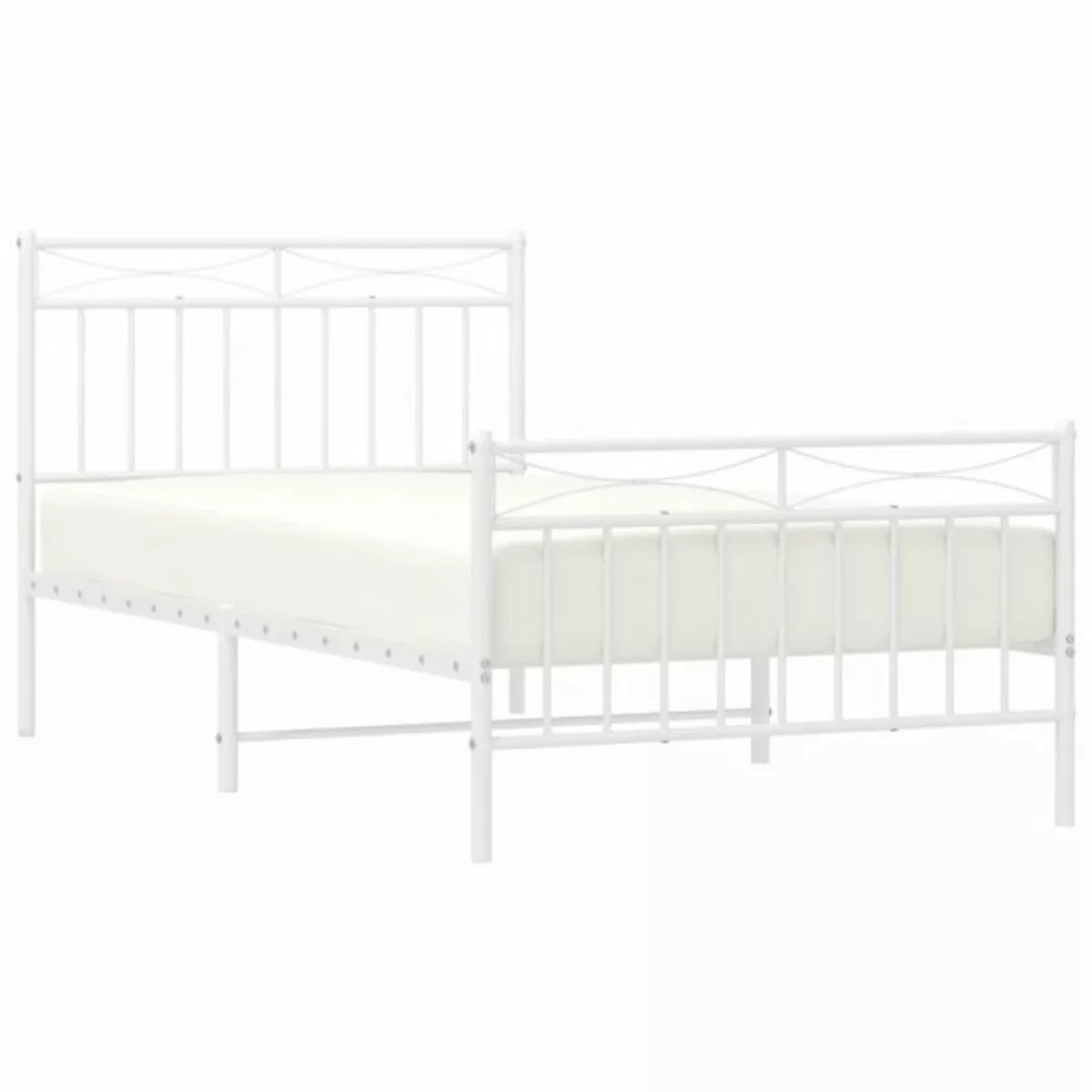 vidaXL Bett Bettgestell mit Kopf- und Fußteil Metall Weiß 100x190 cm günstig online kaufen