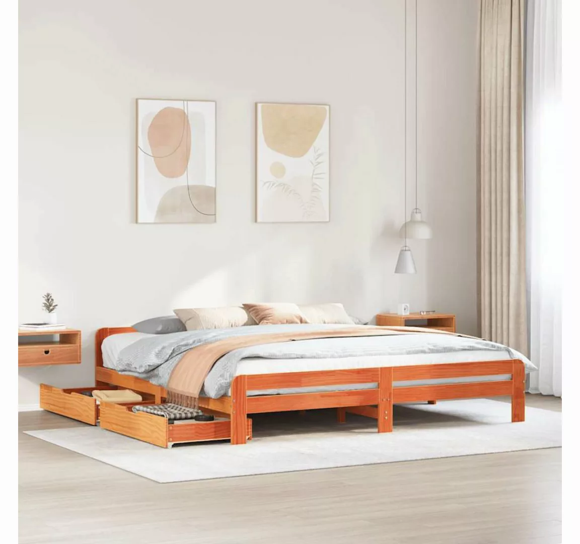 vidaXL Bett, Massivholzbett ohne Matratze Wachsbraun 200x200 Kiefernholz günstig online kaufen