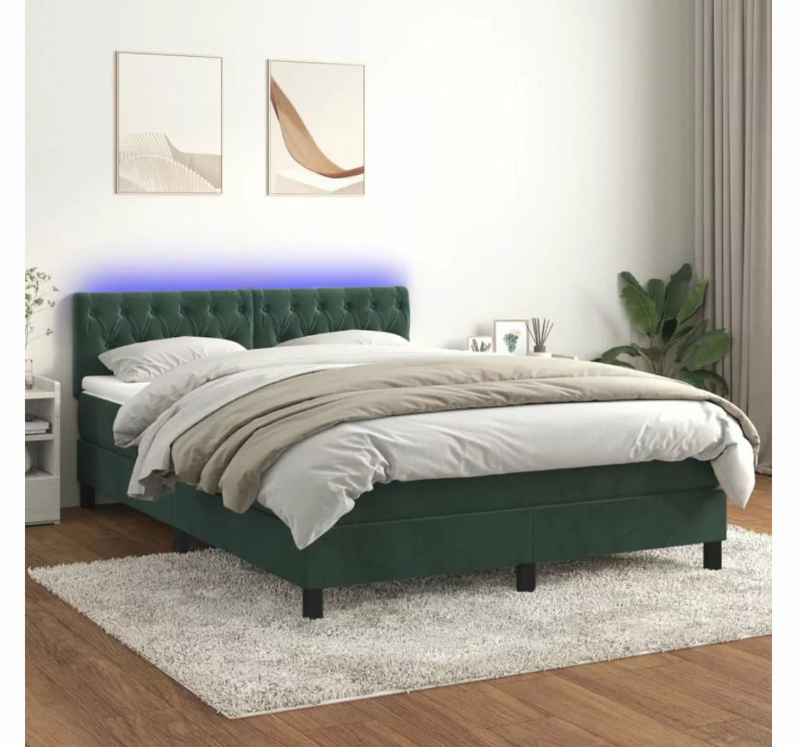 vidaXL Boxspringbett Bett Boxspringbett mit Matratze & LED Samt (140 x 190 günstig online kaufen