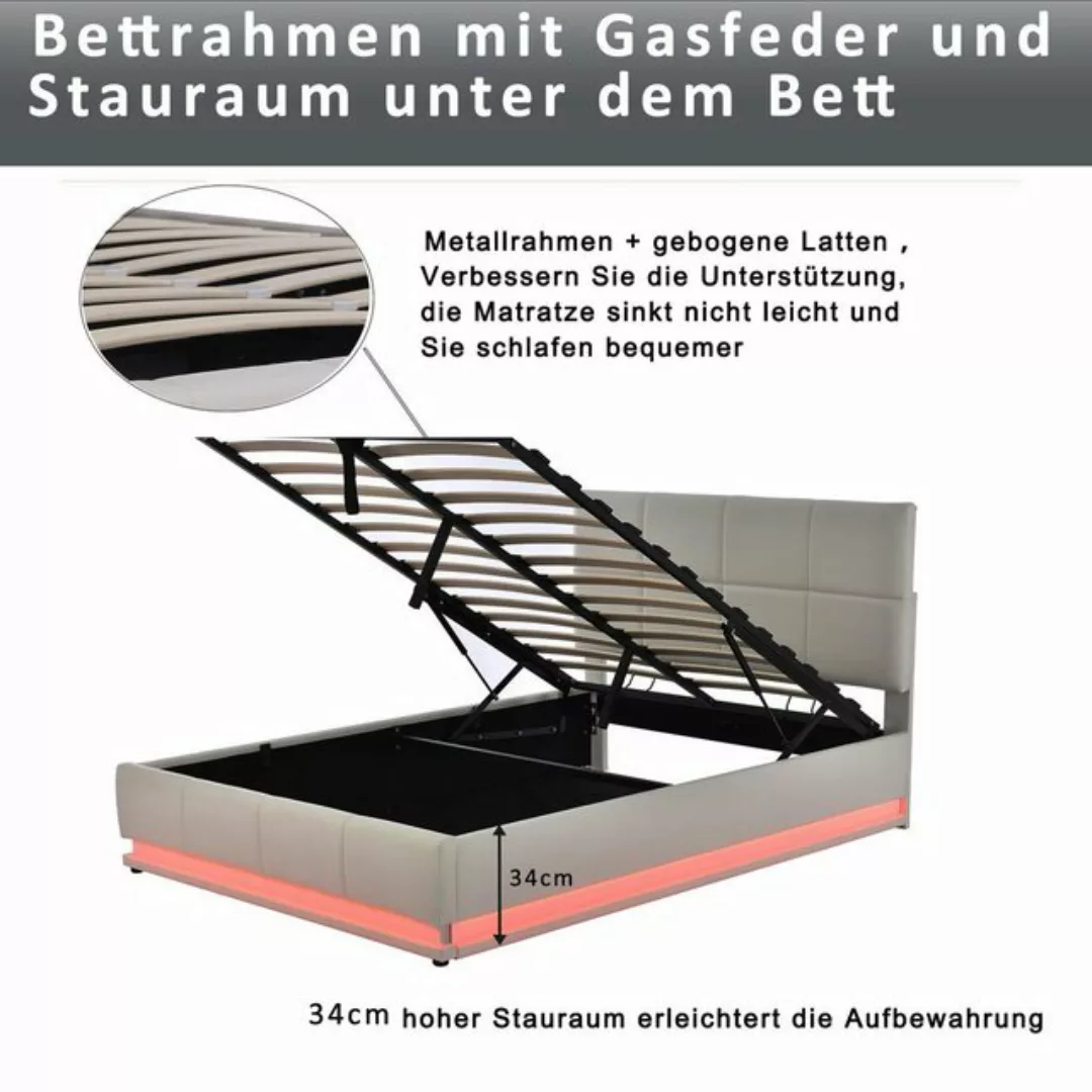 REDOM Polsterbett Stauraumbett Funktionsbett Doppelbett (mit LED Beleuchtun günstig online kaufen
