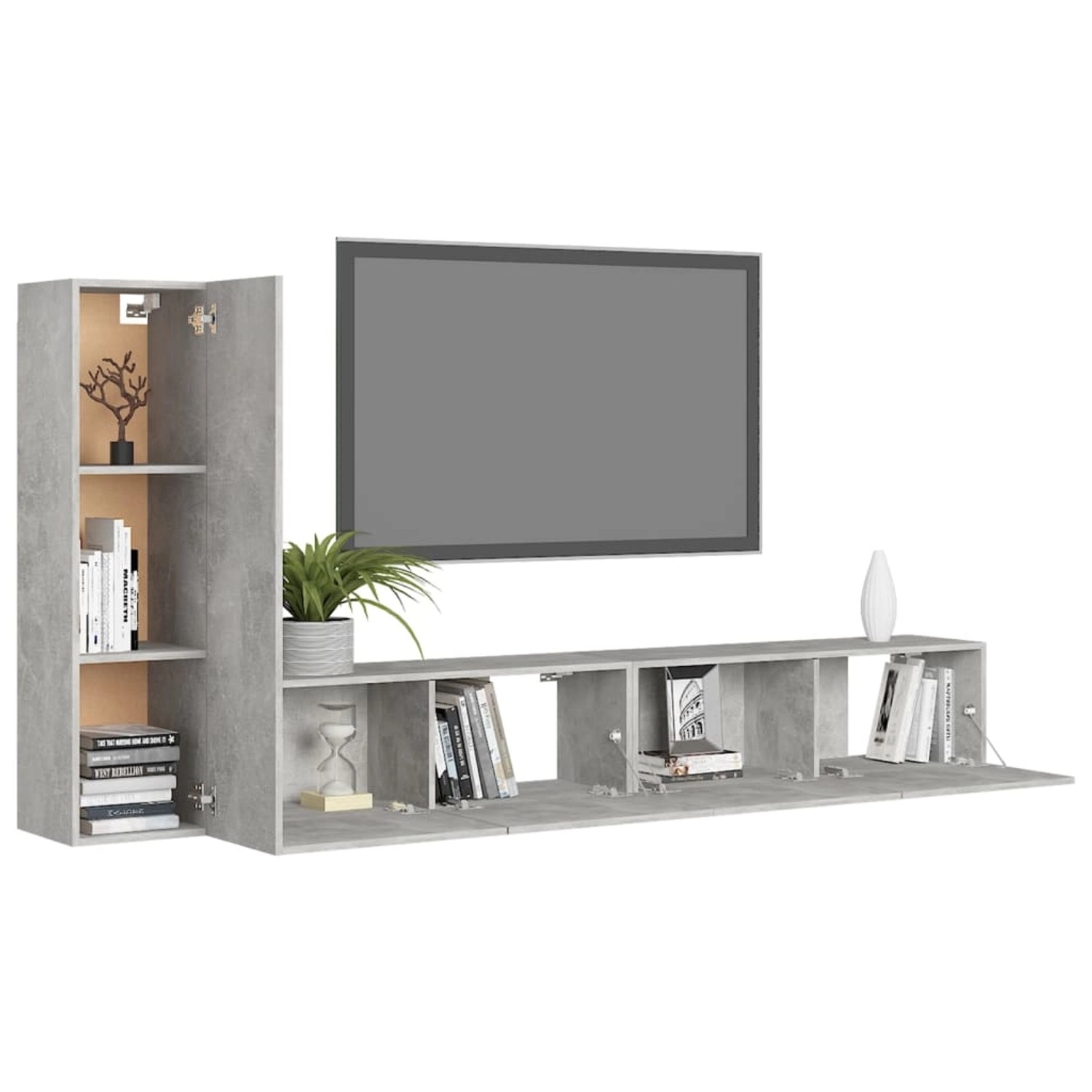 vidaXL 3-tlg. TV-Schrank-Set Betongrau Holzwerkstoff 8 günstig online kaufen