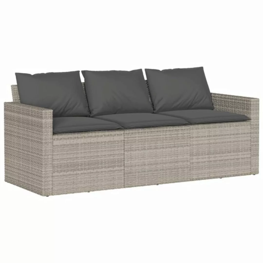 vidaXL Loungesofa Gartensofa mit Kissen 3-Sitzer Hellgrau Poly Rattan günstig online kaufen