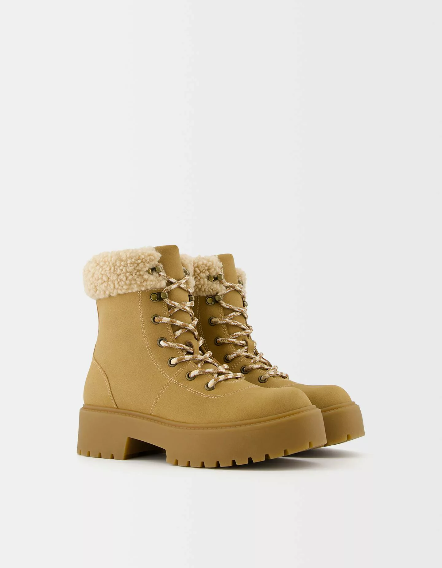 Bershka Bergstiefel Aus Lammfellimitat Damen 37 Taupe günstig online kaufen