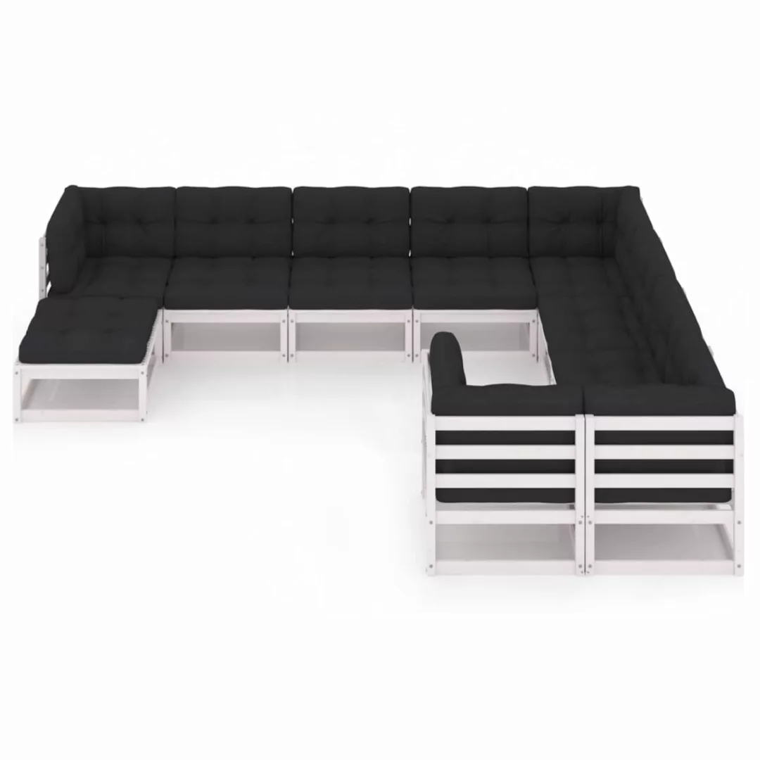 10-tlg. Garten-lounge-set Mit Kissen Weiß Kiefer Massivholz günstig online kaufen