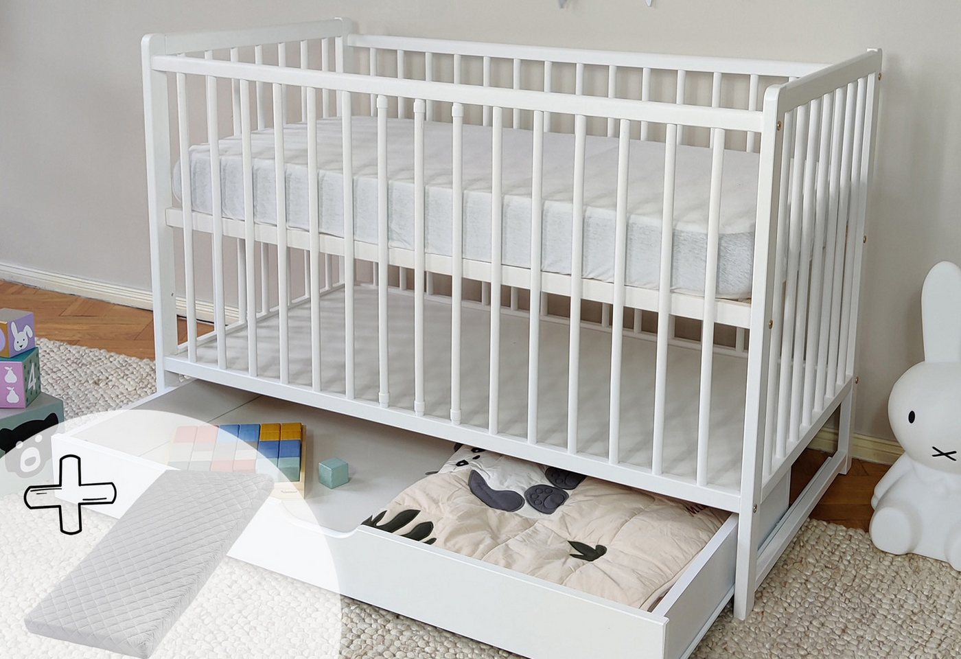 Kids Collective Babybett mit Matratze und Schublade Kinderbett Gitterbett 6 günstig online kaufen