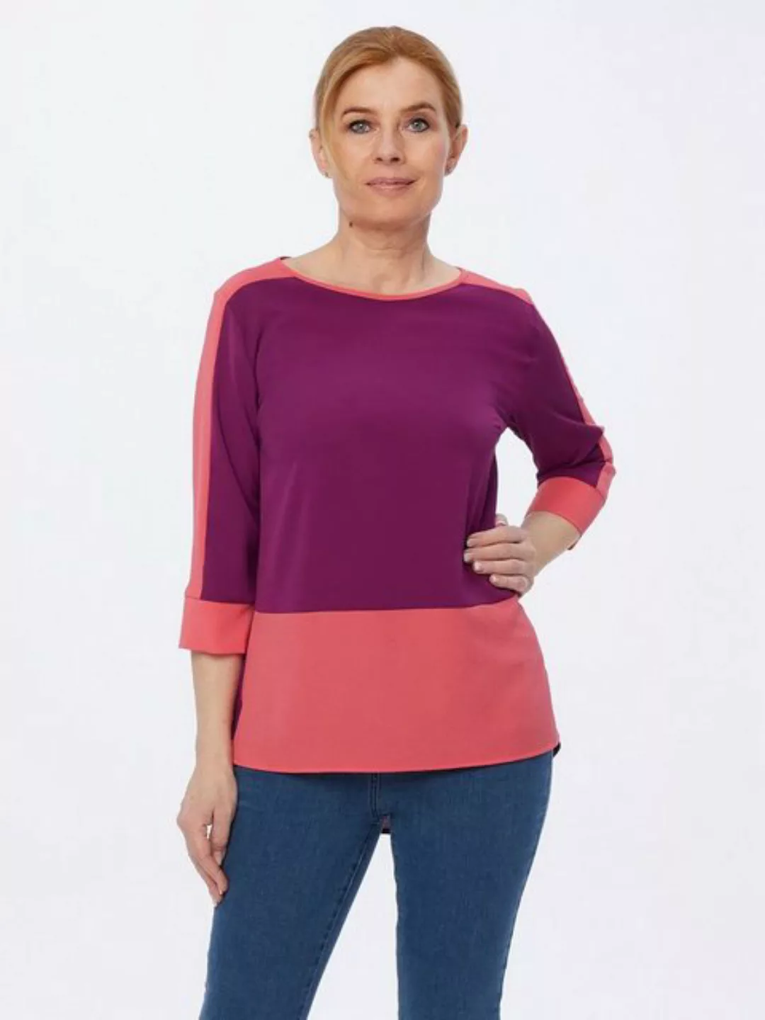 incasual Blusenshirt Langarm-Bluse figurumspielend mit Colorblocking-Design günstig online kaufen