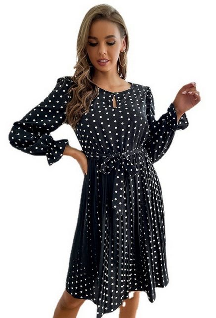 SEGUEN Druckkleid Vintage Women's Polka Dot Plissee-Kleid (Mode Rundhalsaus günstig online kaufen