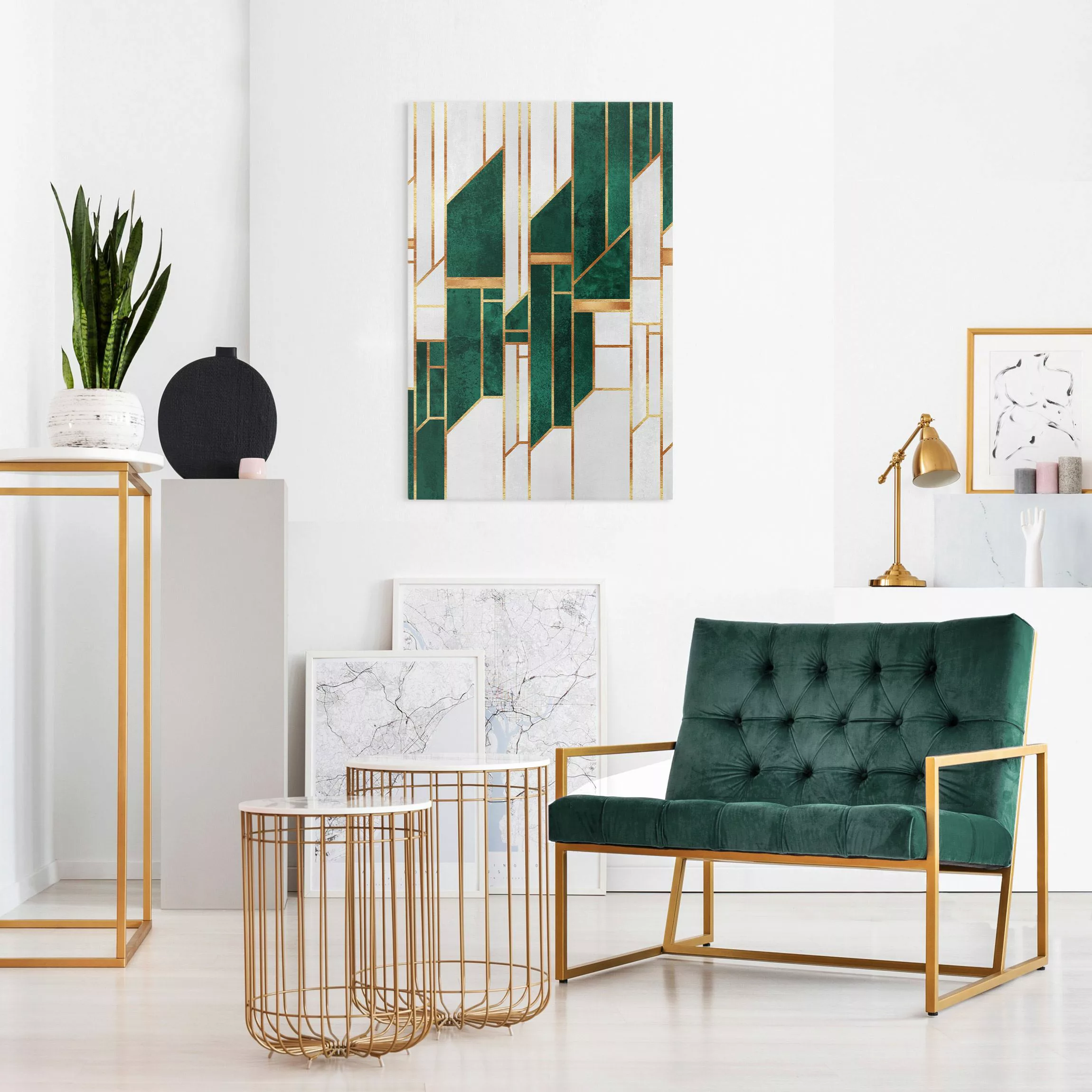 Leinwandbild Emerald und Gold Geometrie günstig online kaufen