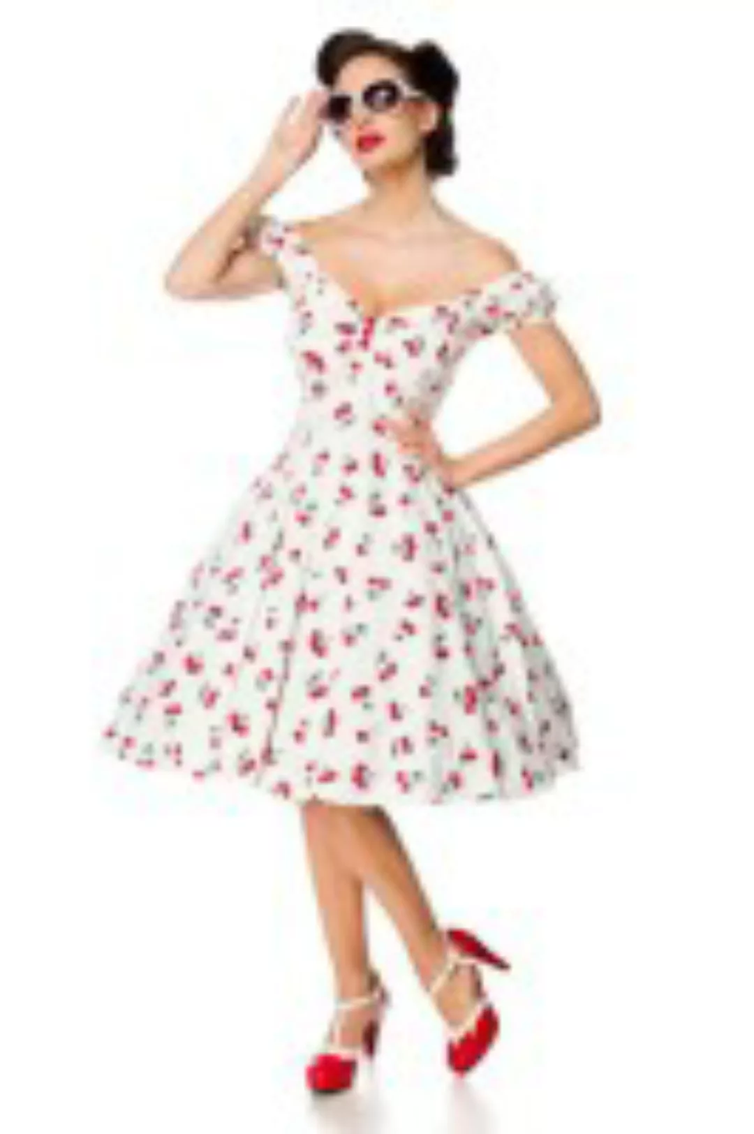 Schulterfreies Kleid weiß/rot günstig online kaufen