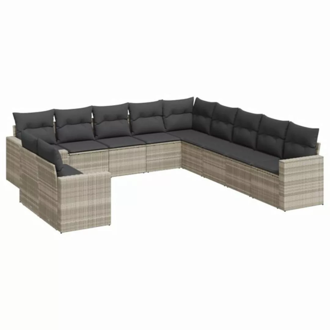 vidaXL Sofaelement 11-tlg. Garten-Sofagarnitur mit Kissen Hellgrau Poly Rat günstig online kaufen