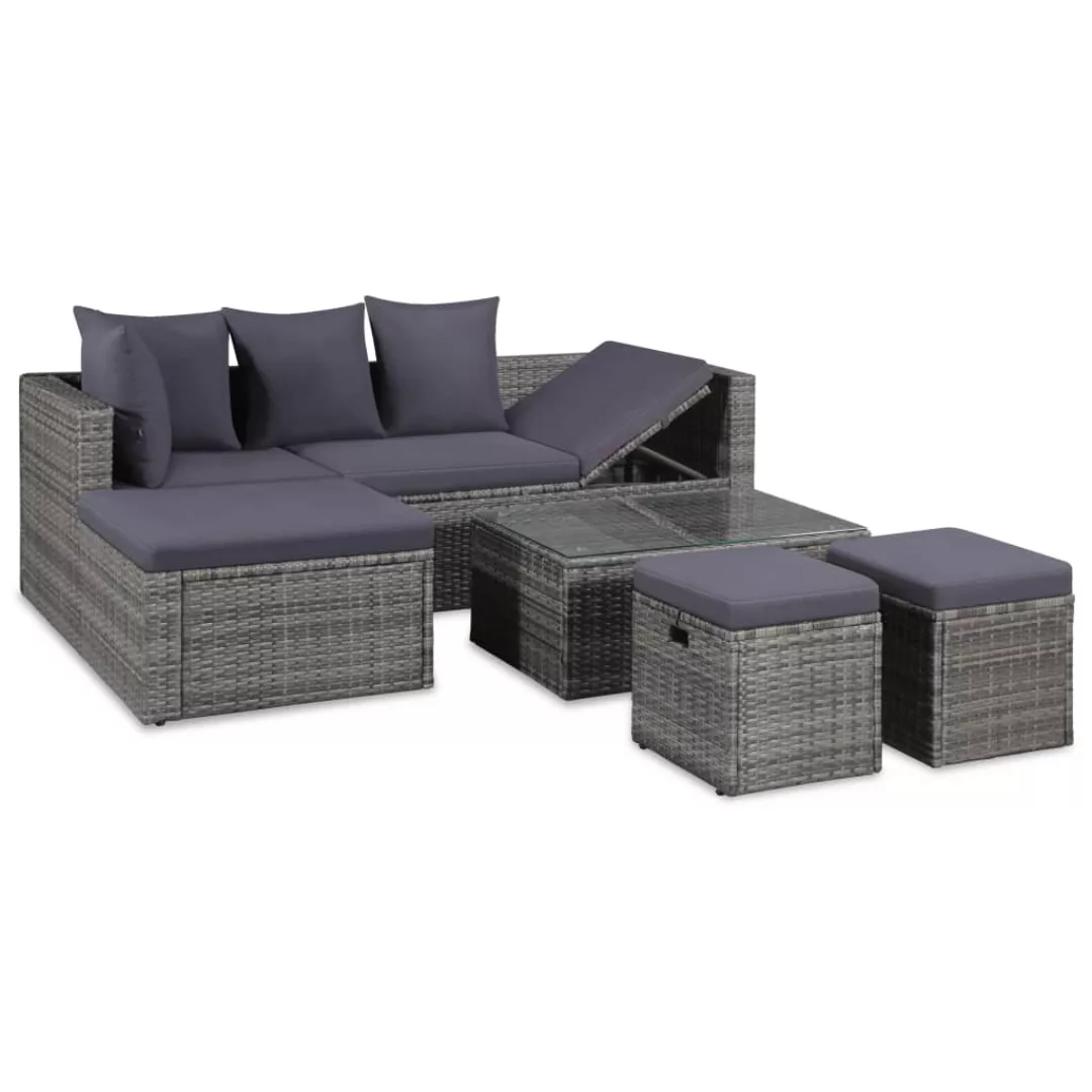 4-tlg. Garten-lounge-set Mit Auflagen Poly Rattan Grau günstig online kaufen