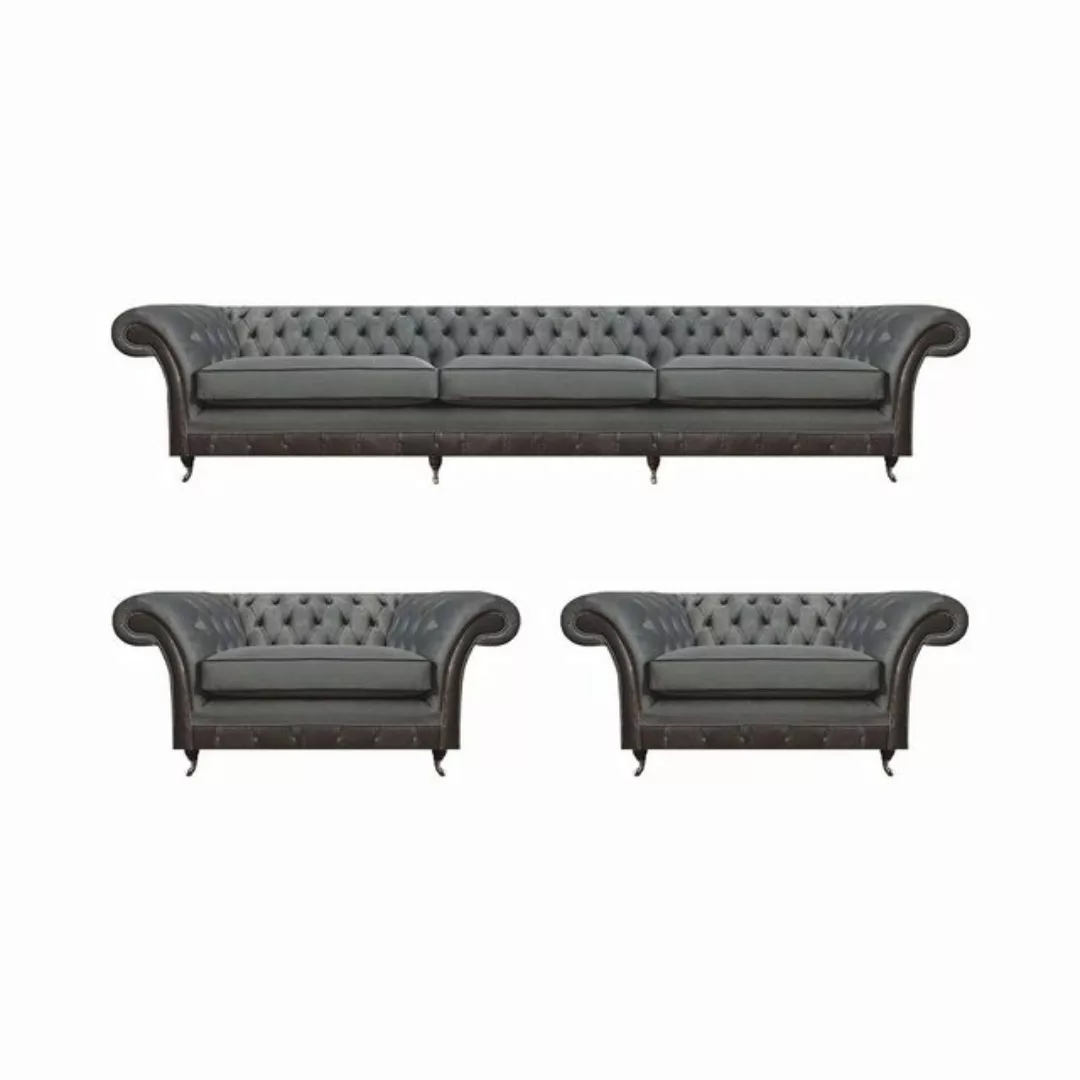 JVmoebel Chesterfield-Sofa Grau Designer Polstermöbel Garnitur 3tlg Wohnzim günstig online kaufen