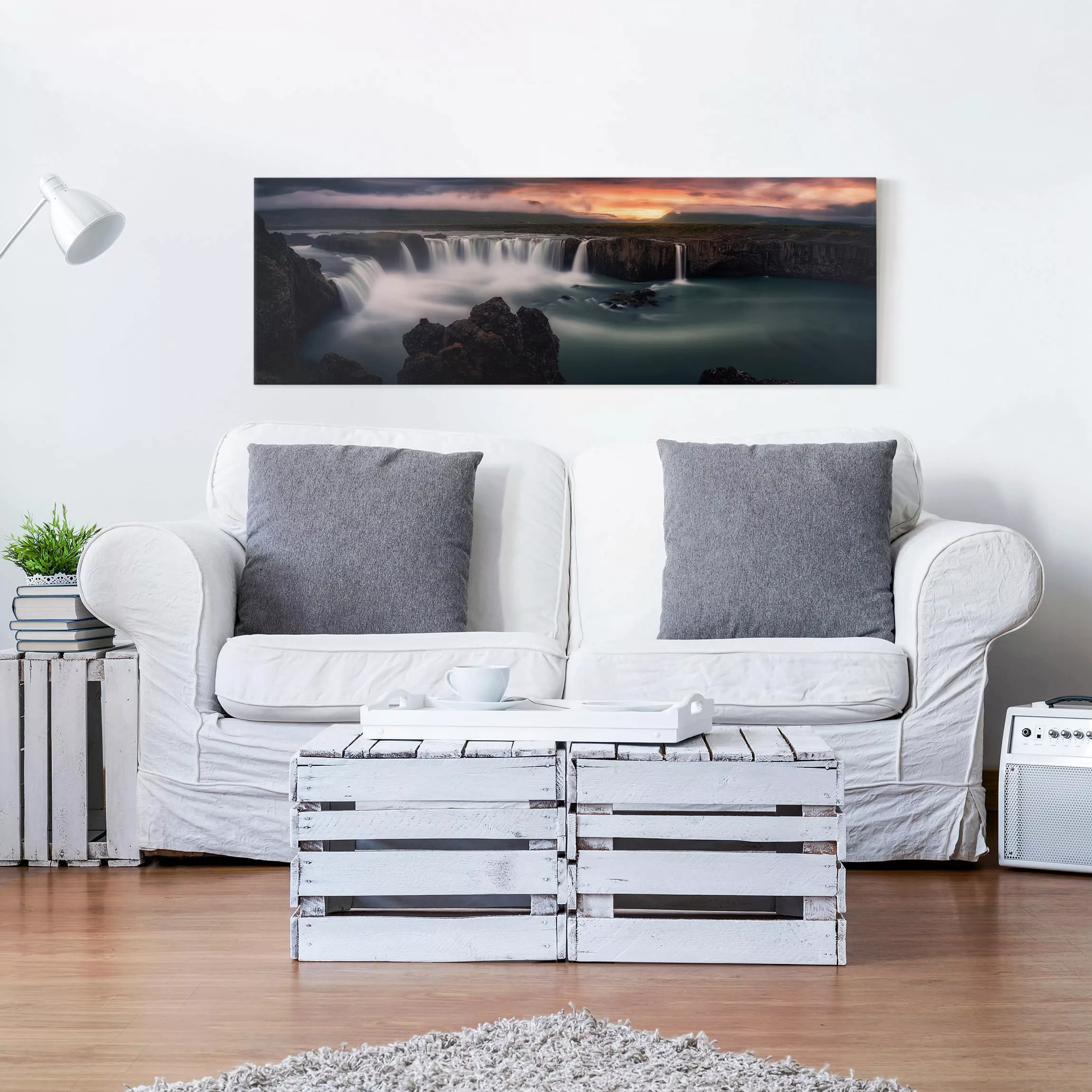 Leinwandbild - Panorama Goðafoss Wasserfall in Island günstig online kaufen