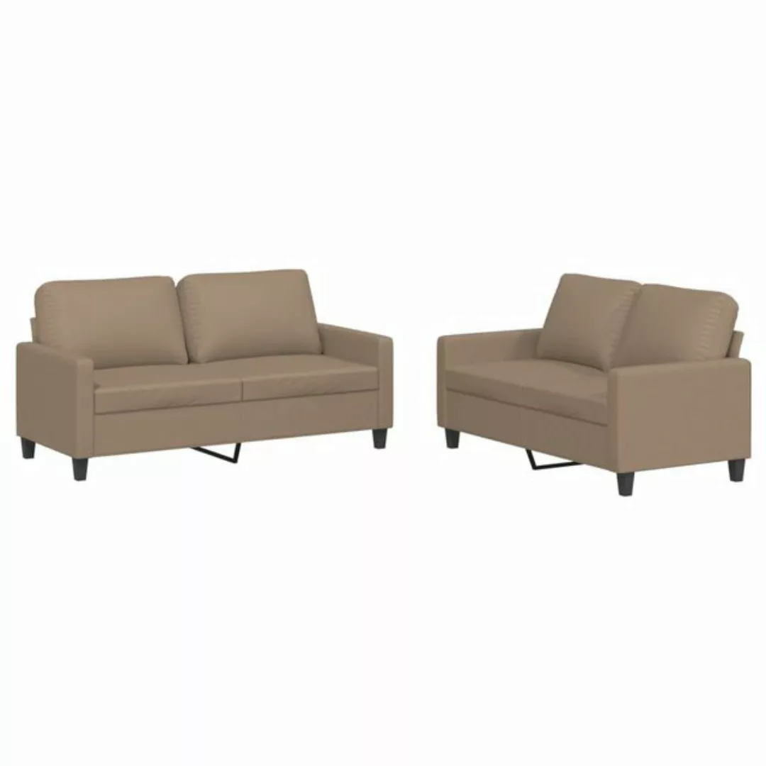 vidaXL Sofa 2-tlg. Sofagarnitur mit Kissen Cappuccino-Braun Kunstleder günstig online kaufen