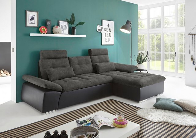 ED EXCITING DESIGN Ecksofa Jakarta, mit Schlaffunktion, Kopfstützen, Armleh günstig online kaufen