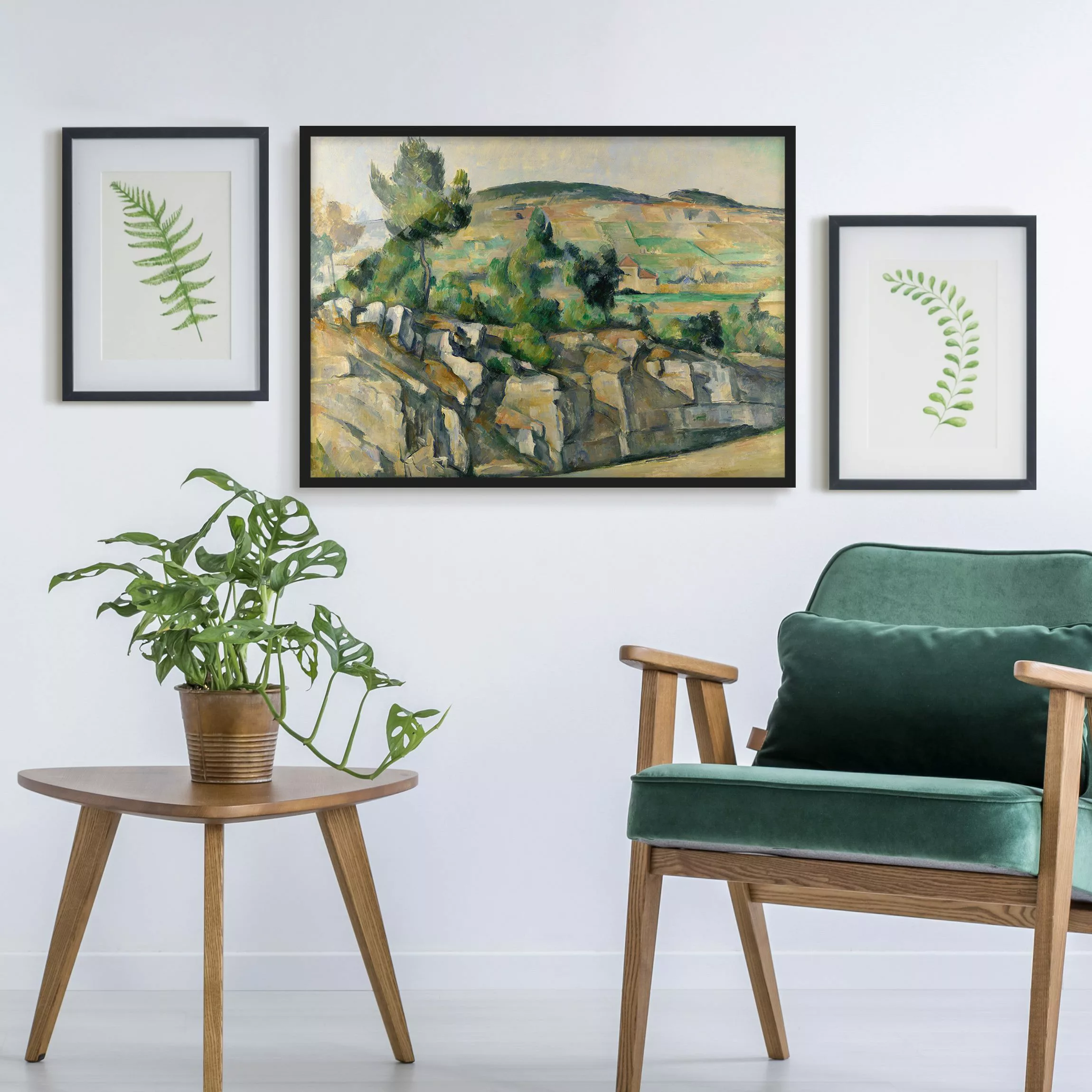 Bild mit Rahmen Kunstdruck - Querformat Paul Cézanne - Hügelige Landschaft günstig online kaufen