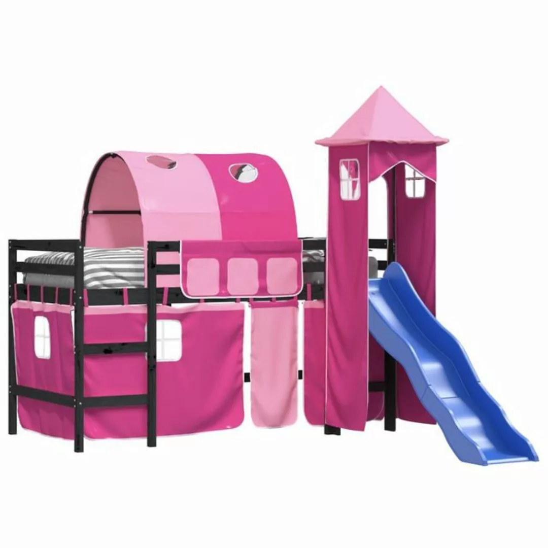 vidaXL Kinderbett Kinderhochbett mit Turm Rosa 80x200 cm Massivholz Kiefer günstig online kaufen