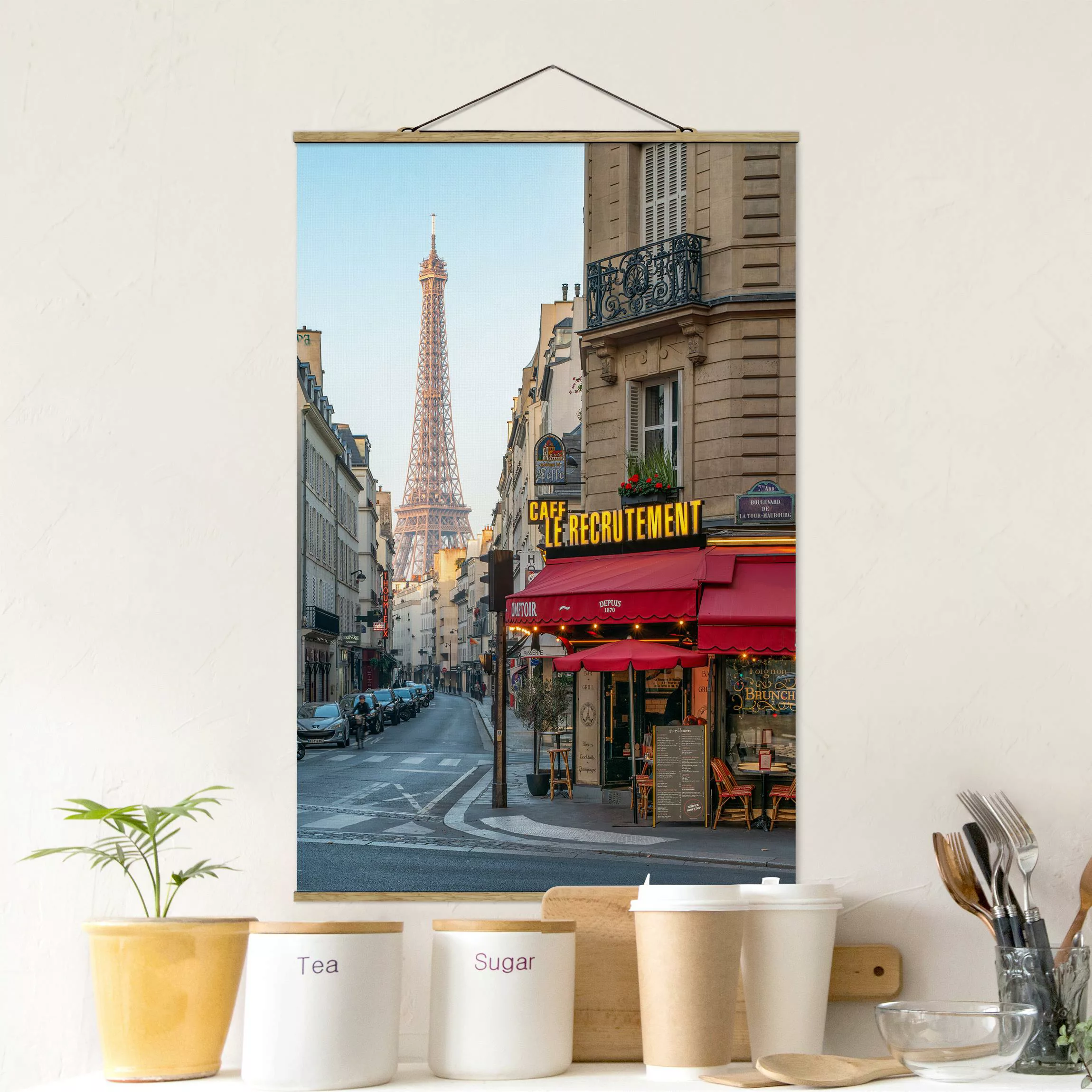 Stoffbild mit Posterleisten Straße von Paris günstig online kaufen