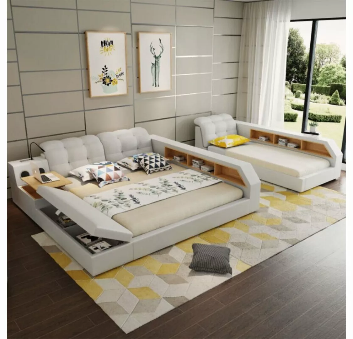 JVmoebel Multimediabett Leder Betten Doppel Ablage Regal 180x200 Multifunkt günstig online kaufen