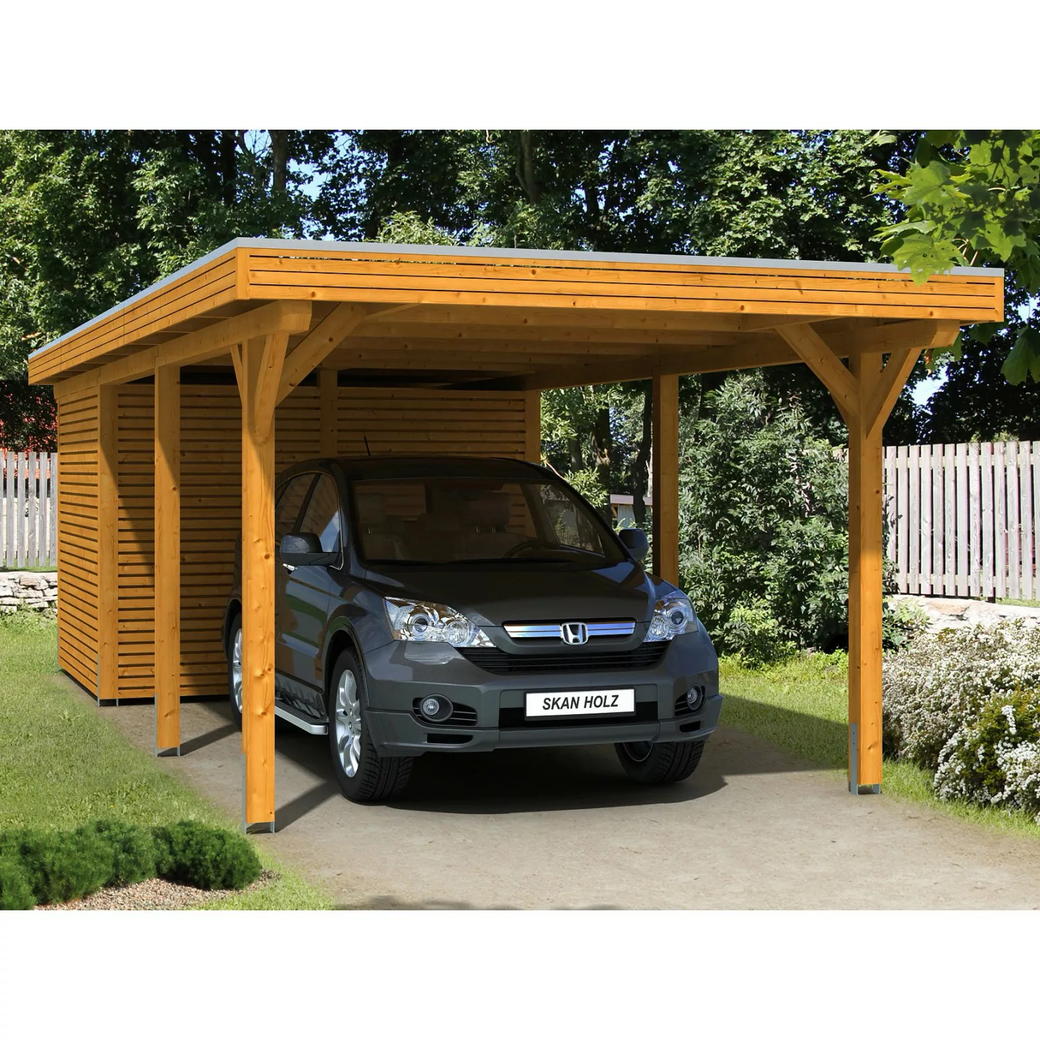 Skan Holz Carport Spessart 355 cm x 846 cm mit Abstellraum Eiche hell günstig online kaufen