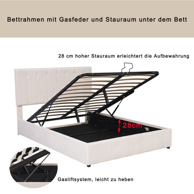 RIYO Polsterbett Doppelbett 140cm*200cm mit Hydraulisch anhebbarer Bettstau günstig online kaufen