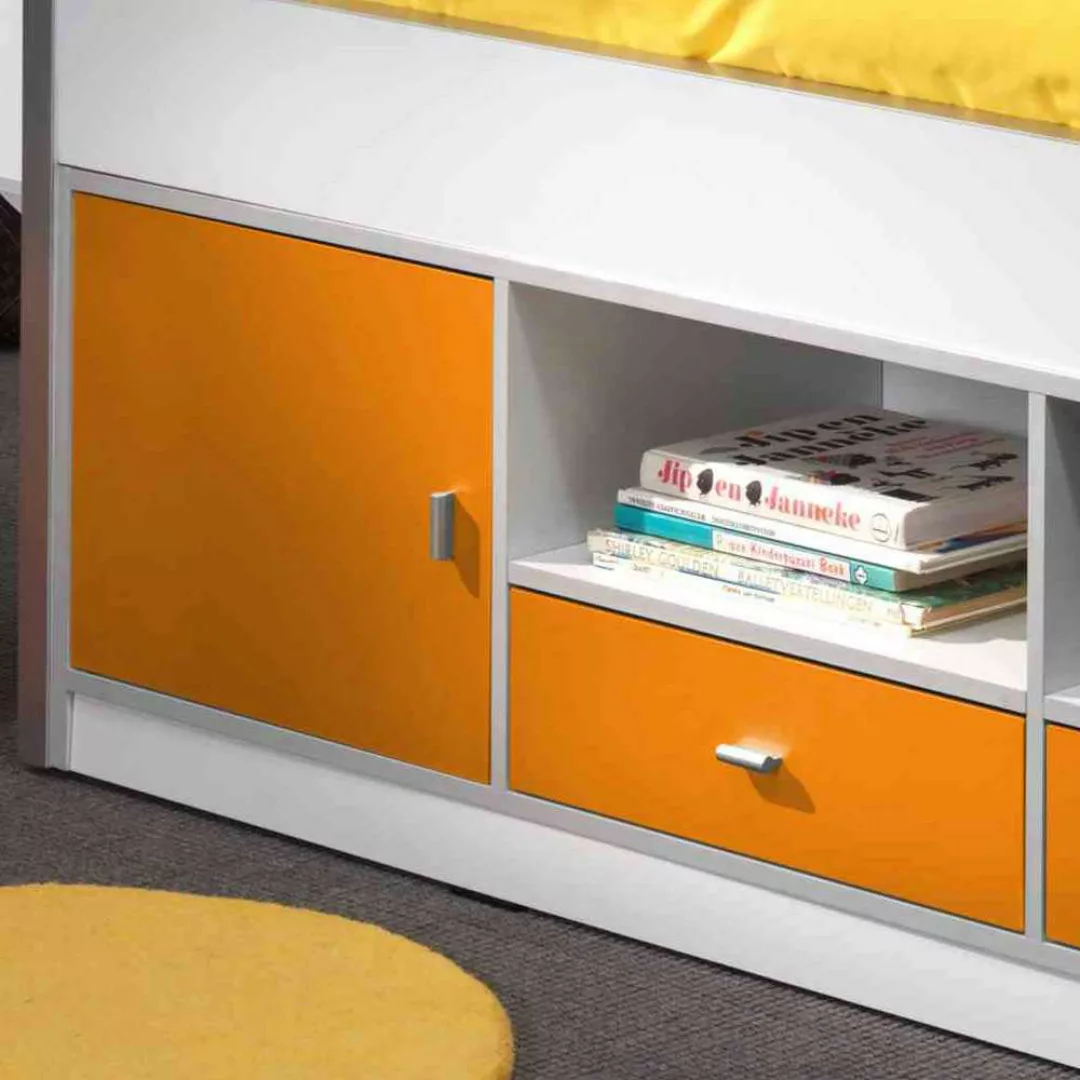 Kinderbett in Weiß-Gelb Stauraum günstig online kaufen