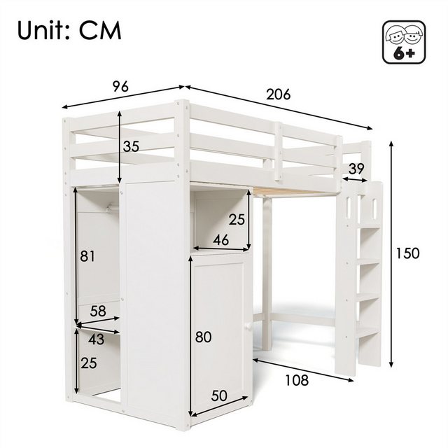 autolock Kinderbett Kinderbett Hochbett mit Kleiderschrank und Regalen, Ein günstig online kaufen