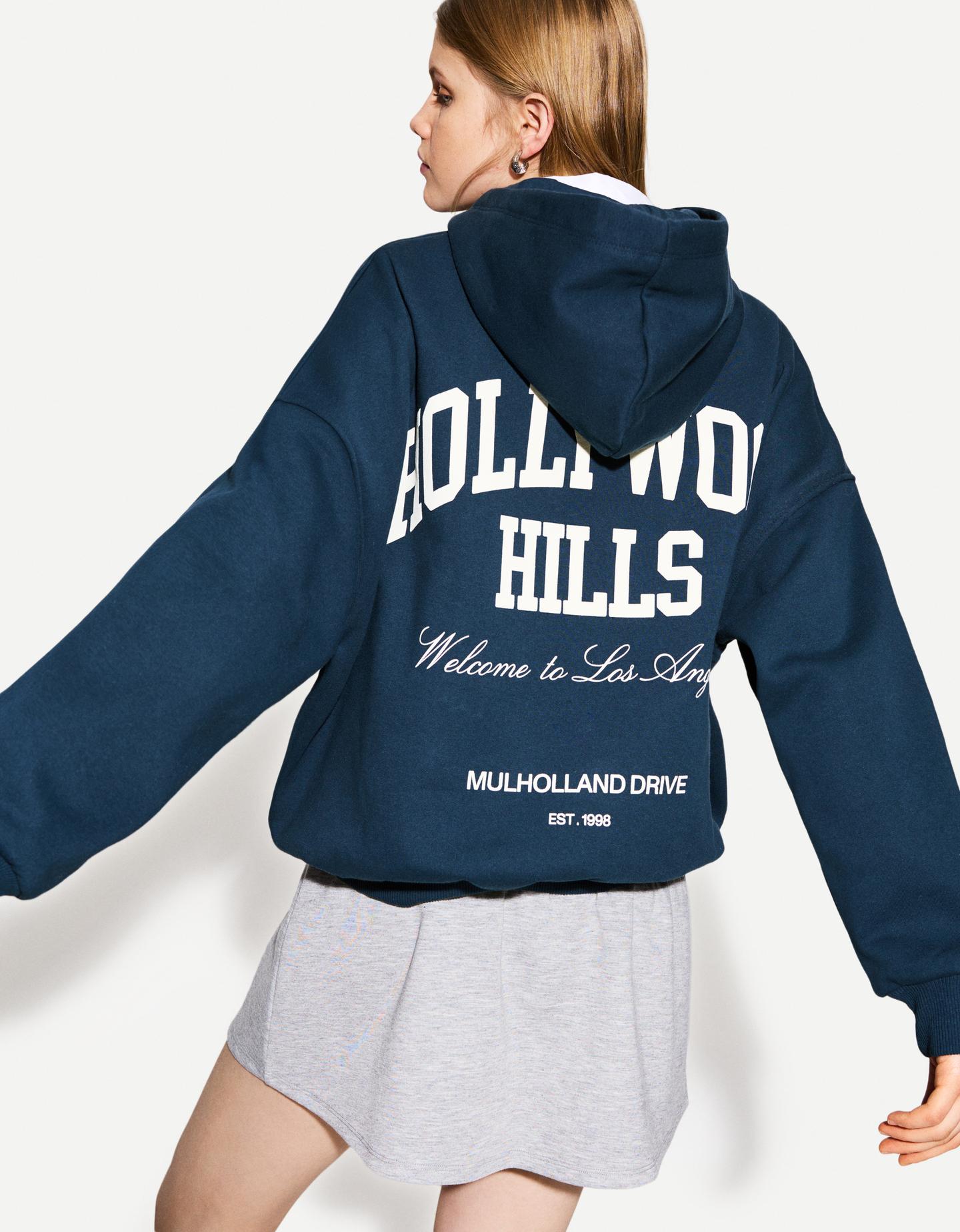 Bershka Hoodie Mit Print Damen Xs Marinenblau günstig online kaufen