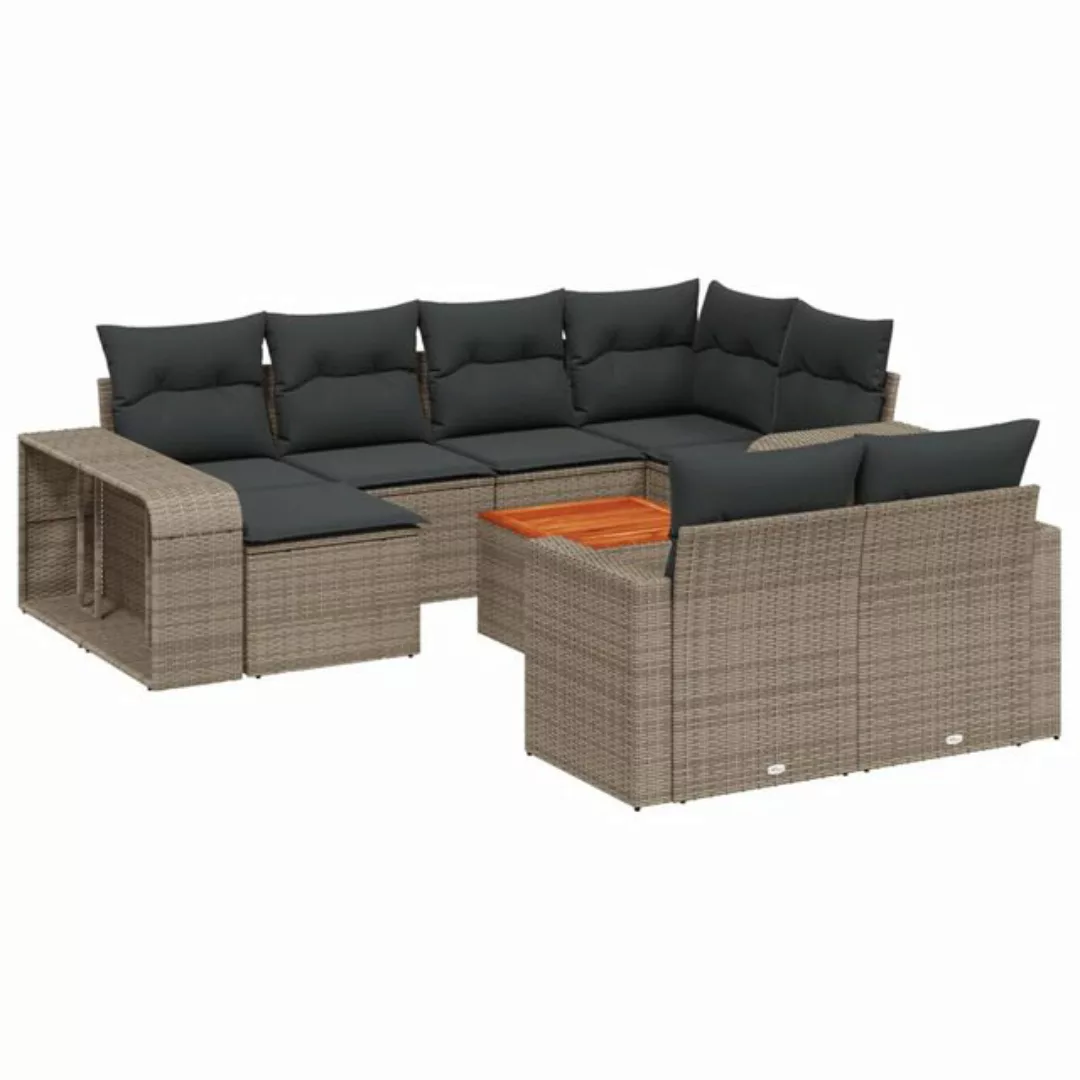 vidaXL Sofaelement 11-tlg. Garten-Sofagarnitur mit Kissen Grau Poly Rattan günstig online kaufen