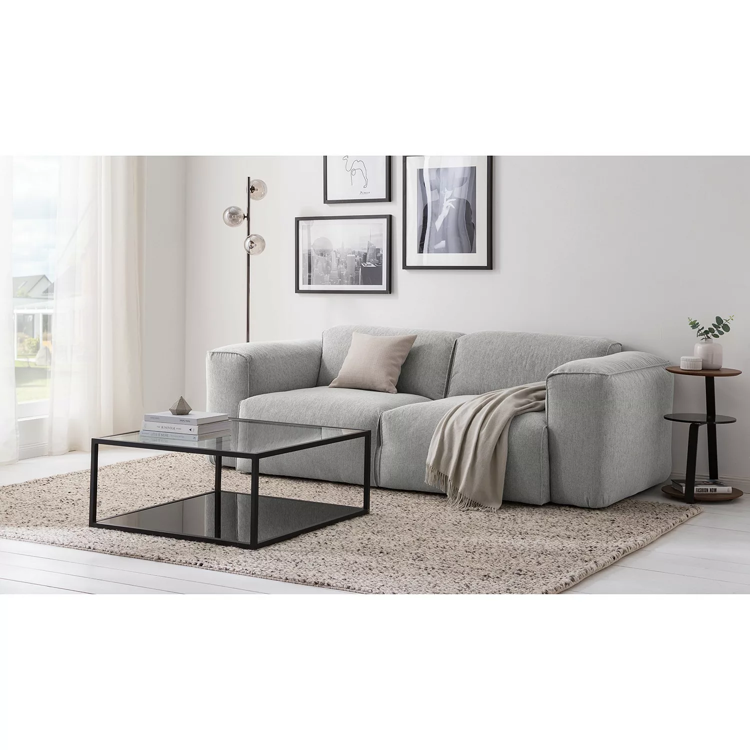 home24 Studio Copenhagen Sofa Hudson 2-Sitzer Hellgrau Webstoff 228x71x102 günstig online kaufen