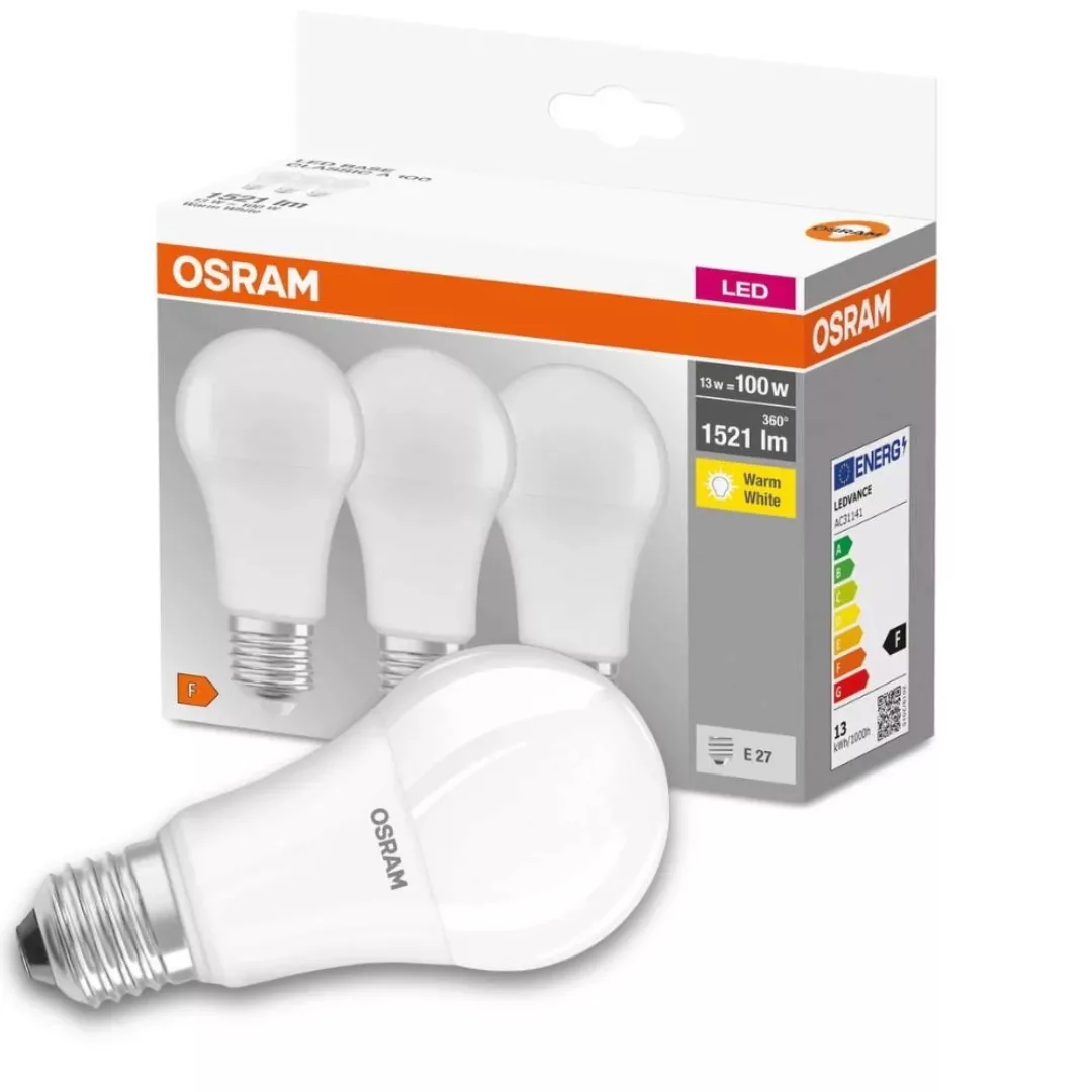 Osram LED Lampe ersetzt 100W E27 Birne - A60 in Weiß 13W 1521lm 2700K 3er P günstig online kaufen