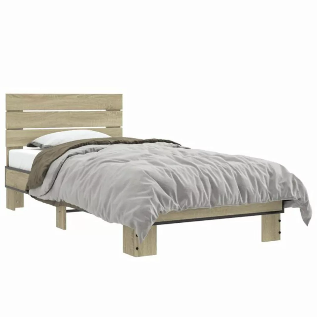 vidaXL Bett Bettgestell Sonoma-Eiche 90x190 cm Holzwerkstoff und Metall günstig online kaufen